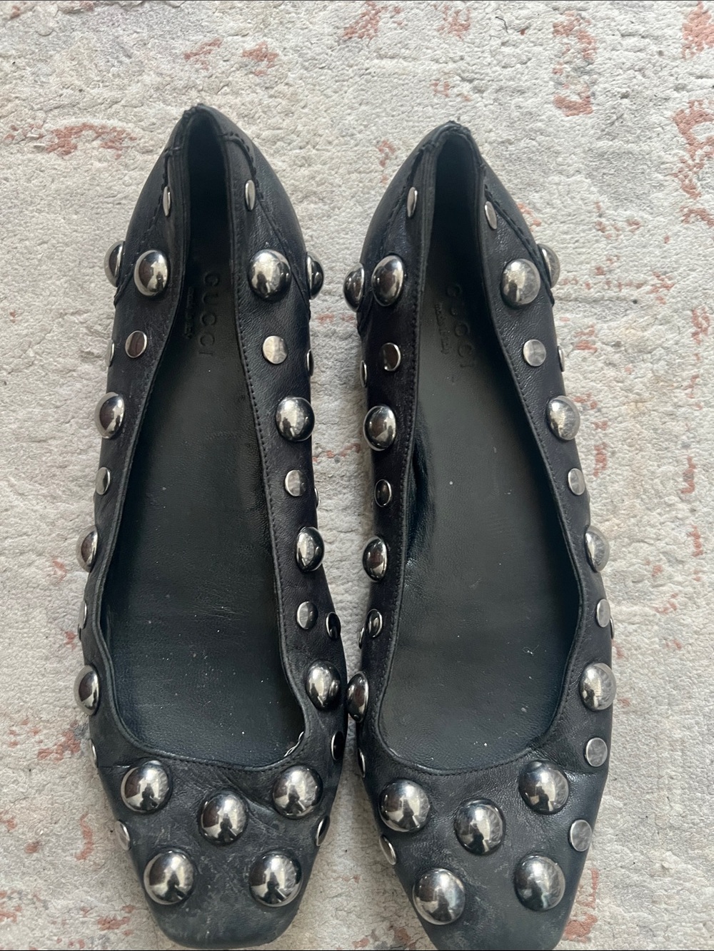 Gucci Black Leather Studded Ballet Flats
